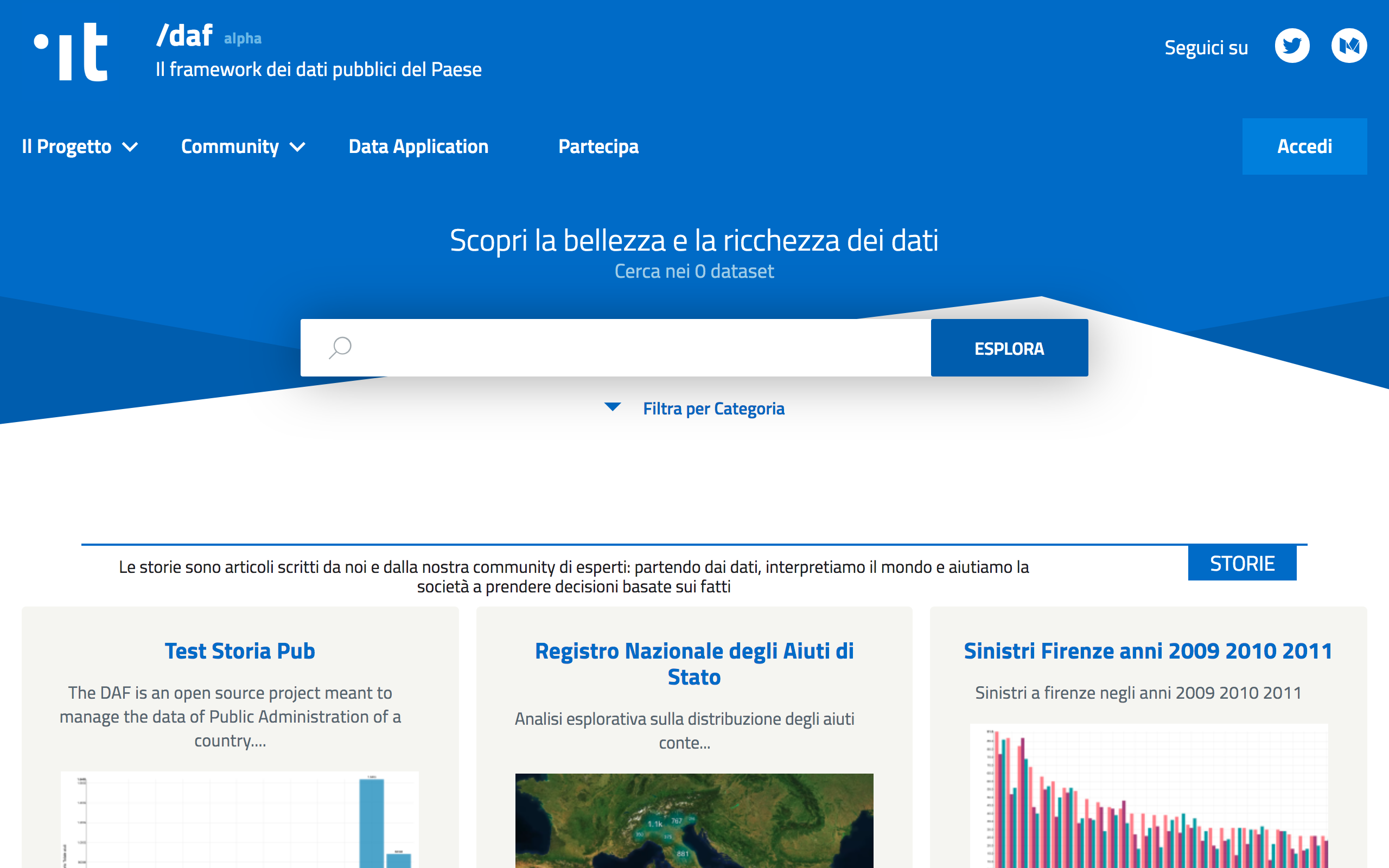La home page dell'area pubblica del Dataportal